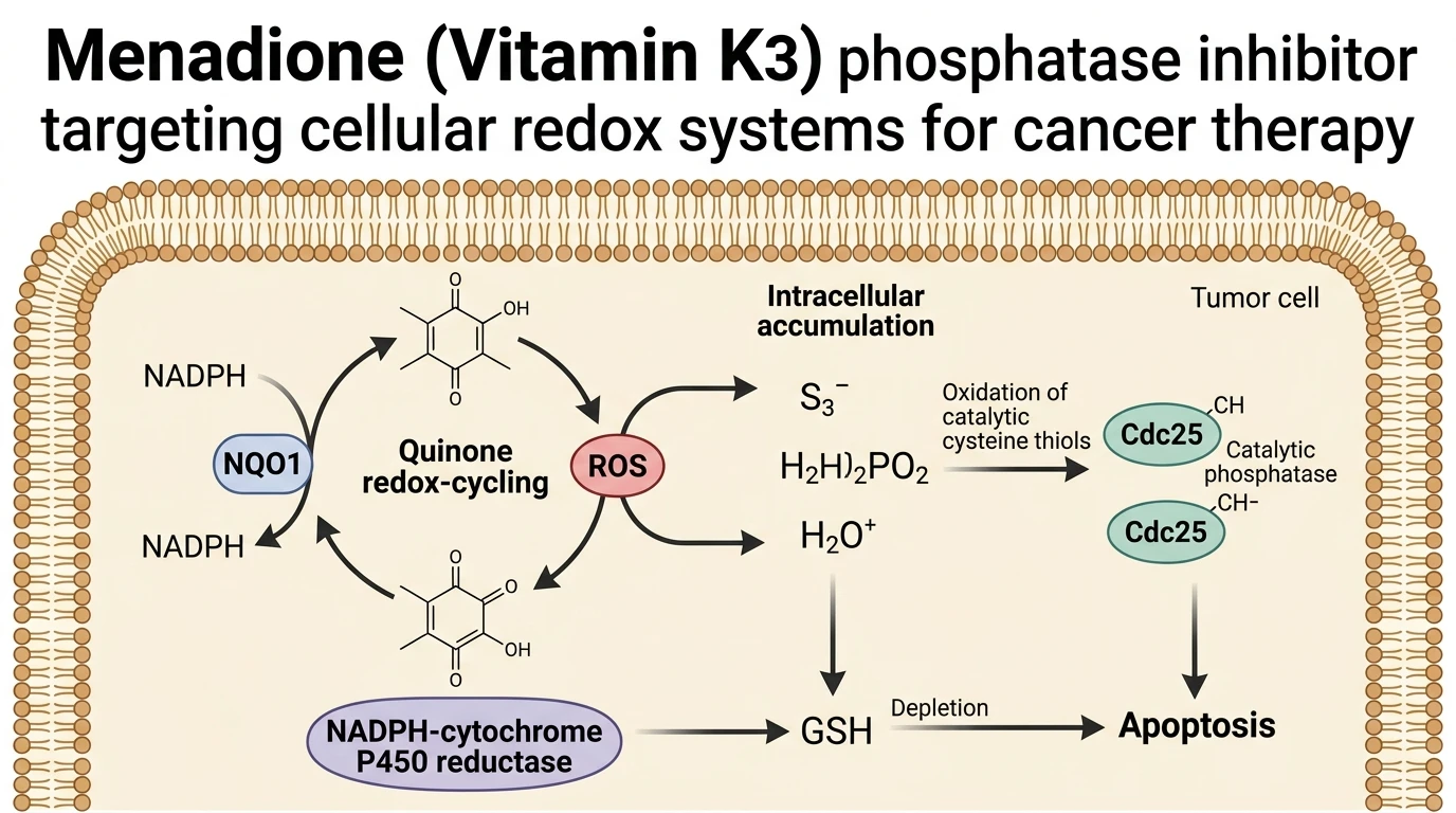 Schematic diagram of cellular redox systems showing menadione induced reactive oxygen species toxicity in cells