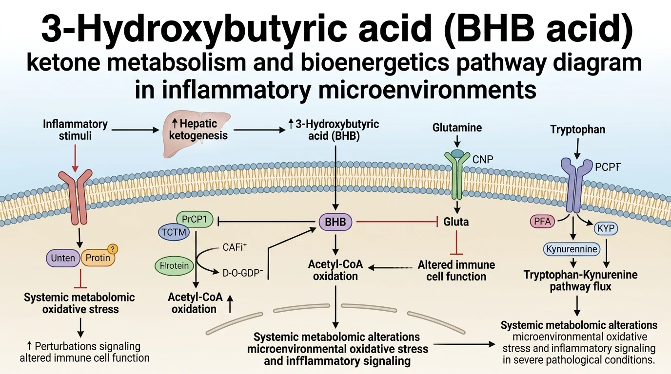 3-Hydroxybutyric acid BHB acid ketone metabolism and bioenergetics pathway diagram in inflammatory microenvironments